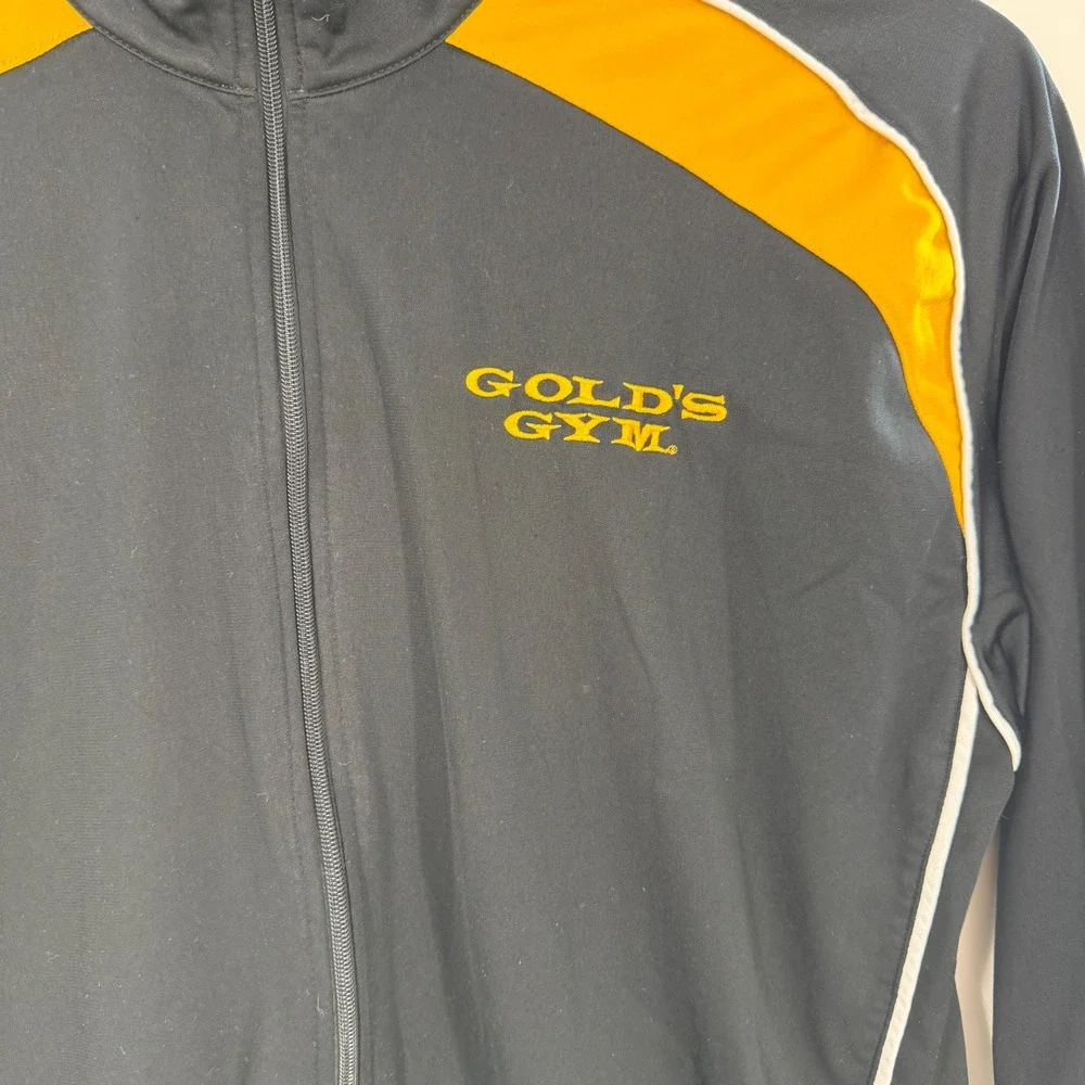 Golds Gym Mens Track Jacket Black Yellow Full Zip Athletic Warm Up Large